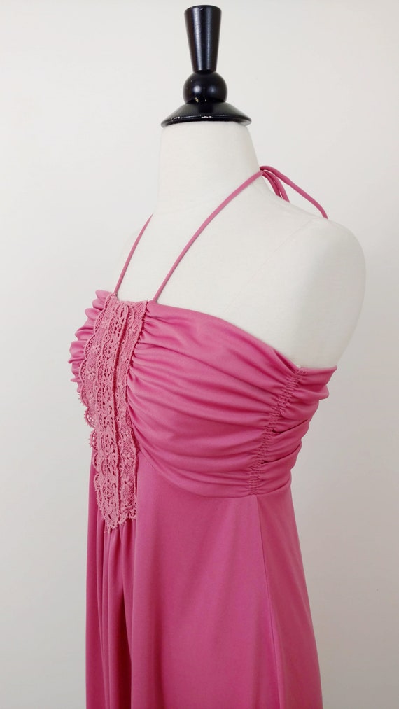 vintage 70s halter maxi dress || 1970s dusty rose… - image 7