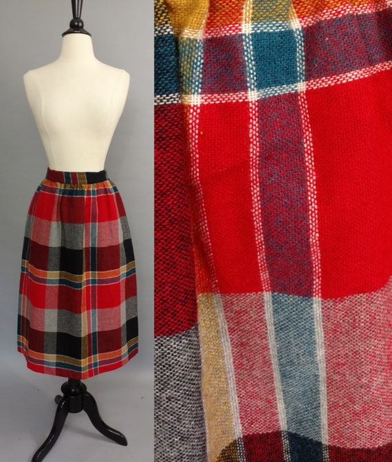 vintage 70s skirt || 1970s skirt || 70s plaid skir