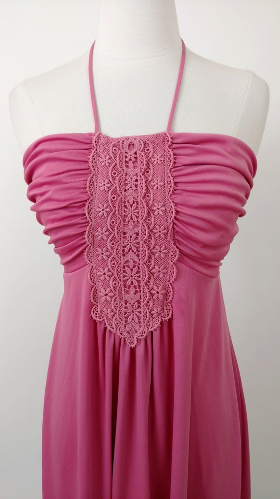 vintage 70s halter maxi dress || 1970s dusty rose… - image 3