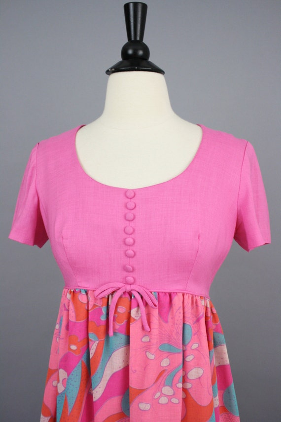 vintage 60s Hot Pink Op Art Maxi Dress / 1960s Mo… - image 2