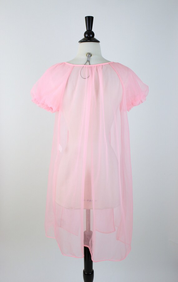 vintage 60s peignoir | 1960s pink sheer robe | bu… - image 9