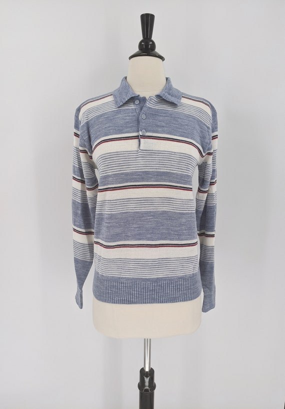vintage 80s striped henley sweater | 1980s Classi… - image 2