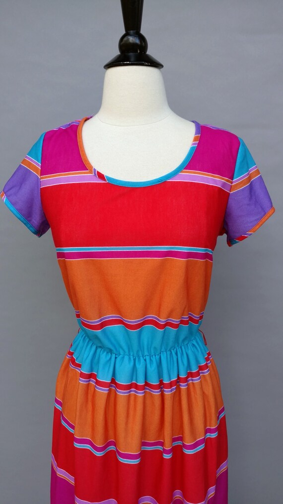 vintage 70s bright colorblock t-shirt dress || 19… - image 2