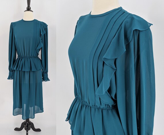 vintage 80s peplum dress | 1980s Plaza South semi… - image 1