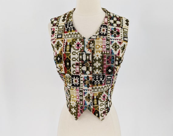 vintage 60s tapestry vest | 1960s boho hippie nee… - image 1