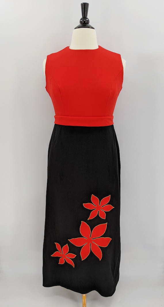 vintage 70s poinsettia maxi dress | 1970s red and… - image 2