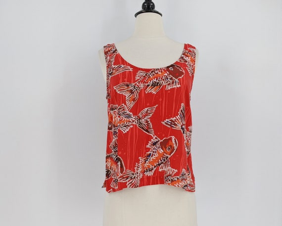 vintage 90s rayon tank top | 1990s loose flowy bo… - image 1