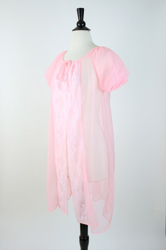 vintage 60s peignoir | 1960s pink sheer robe | bu… - image 8