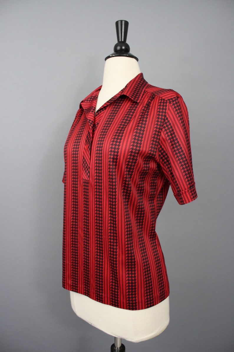 Vintage 80s Top / 1980s Top / Red and Black Houndstooth - Etsy