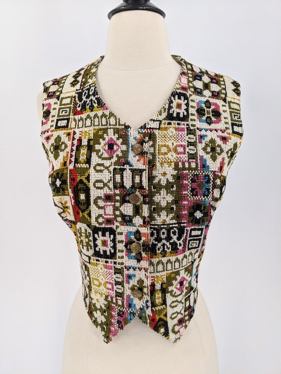 vintage 60s tapestry vest | 1960s boho hippie nee… - image 3