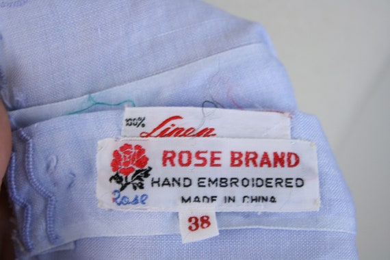 vintage 60s linen top | 1960s Rose Brand light bl… - image 9