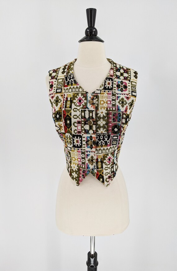 vintage 60s tapestry vest | 1960s boho hippie nee… - image 2