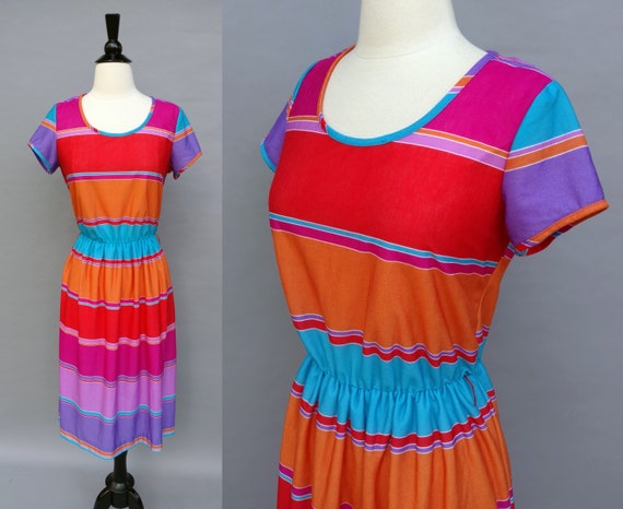 vintage 70s bright colorblock t-shirt dress || 19… - image 1