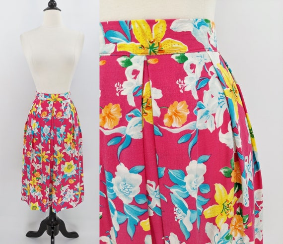 vintage 90s tropical floral skirt | 1990s hot pin… - image 1