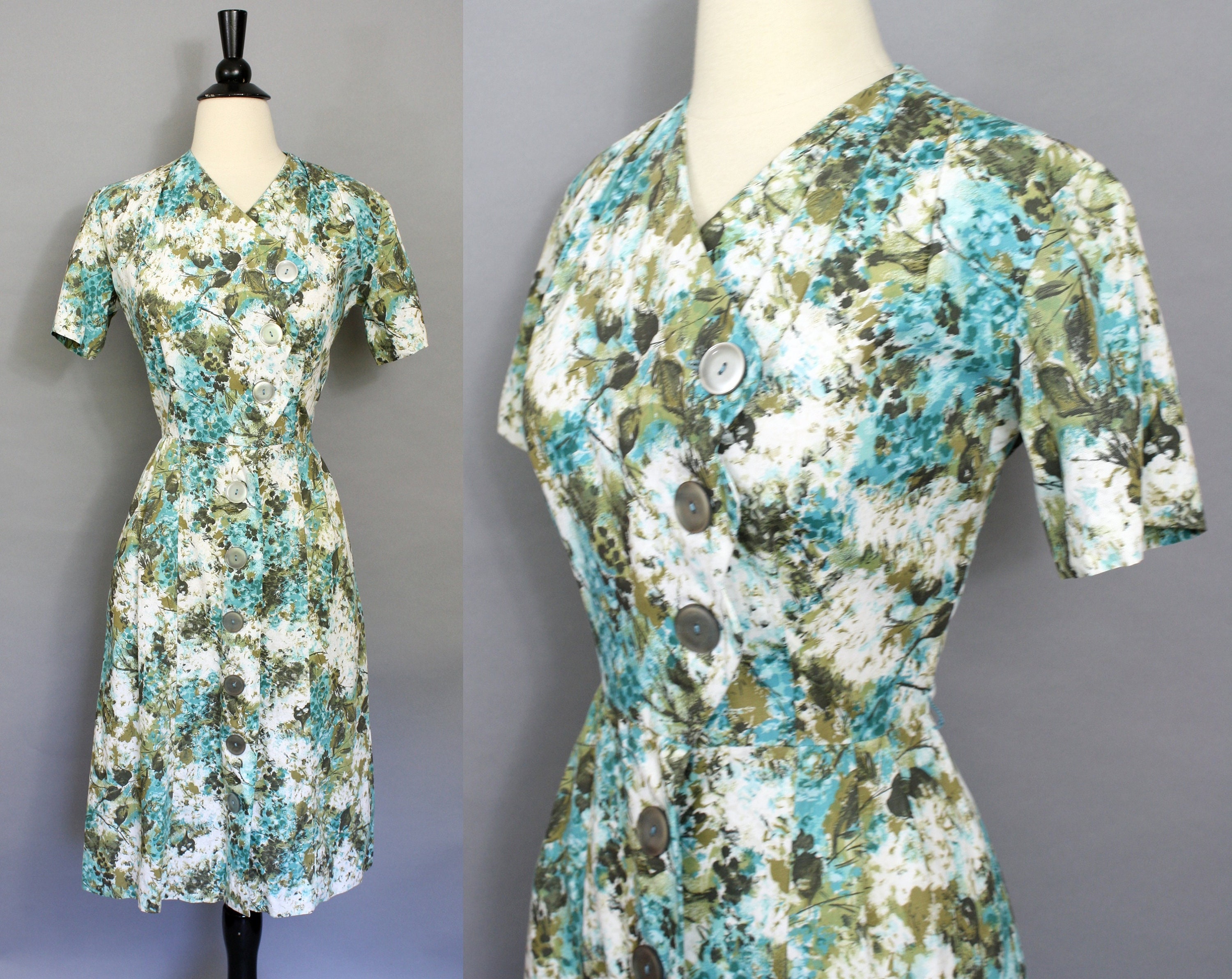 Vintage 50s hydrangea shirtwaist dress 1950s floral cotton | Etsy