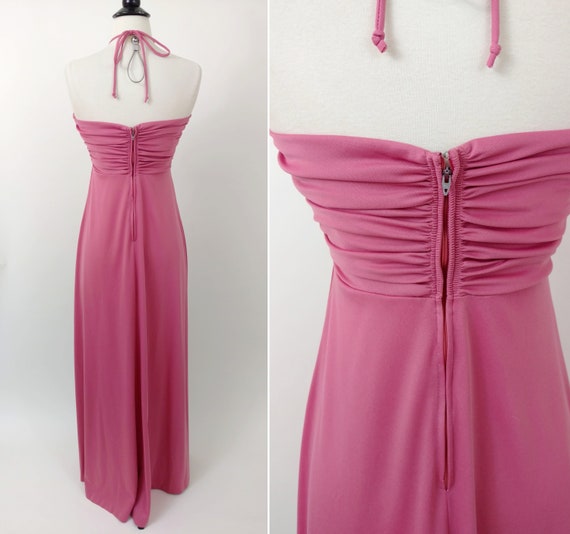 vintage 70s halter maxi dress || 1970s dusty rose… - image 8