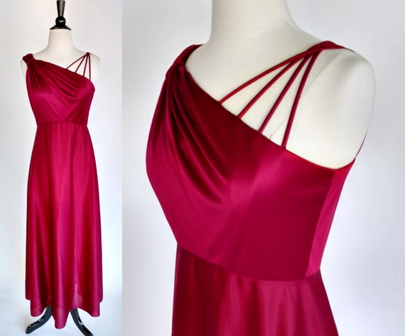 vintage 70s gown || 1970s grecian gathered one sho