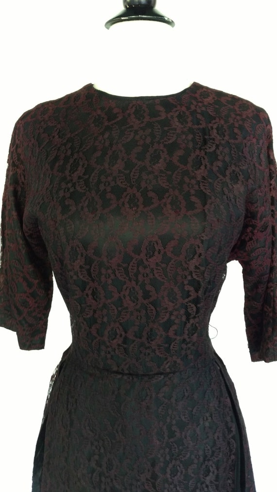 vintage 60s black lace dress || 1960s black satin… - image 2