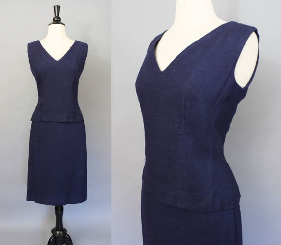 Vintage 50s midnight blue sheath dress 1950s navy blue | Etsy
