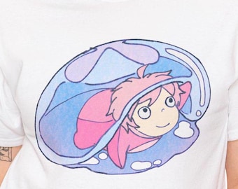 Ponyo Watercolor Tee, Studio Ghibli Shirt, Unisex Cotton Top, Anime Fan Gift
