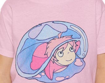 ポニョ水彩画幼児用Tシャツ、スタジオジブリシャツ、気まぐれな幼児用T