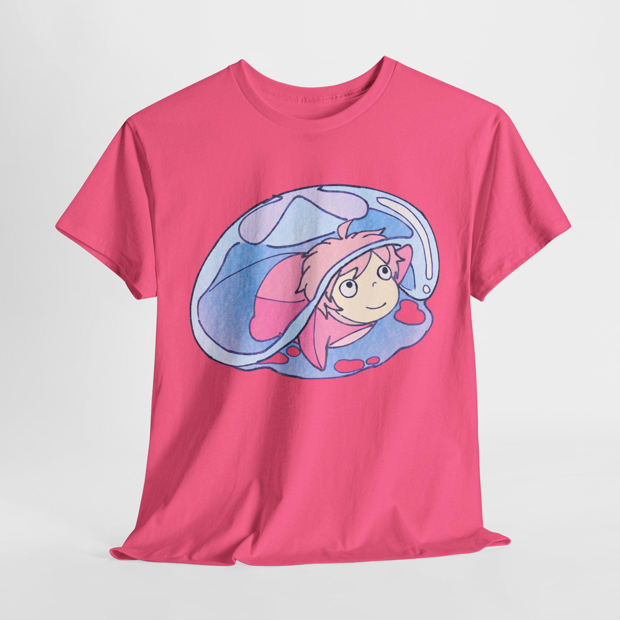 崖の上のポニョ 水彩Tシャツ、スタジオジブリ シャツ、ユニセックス 