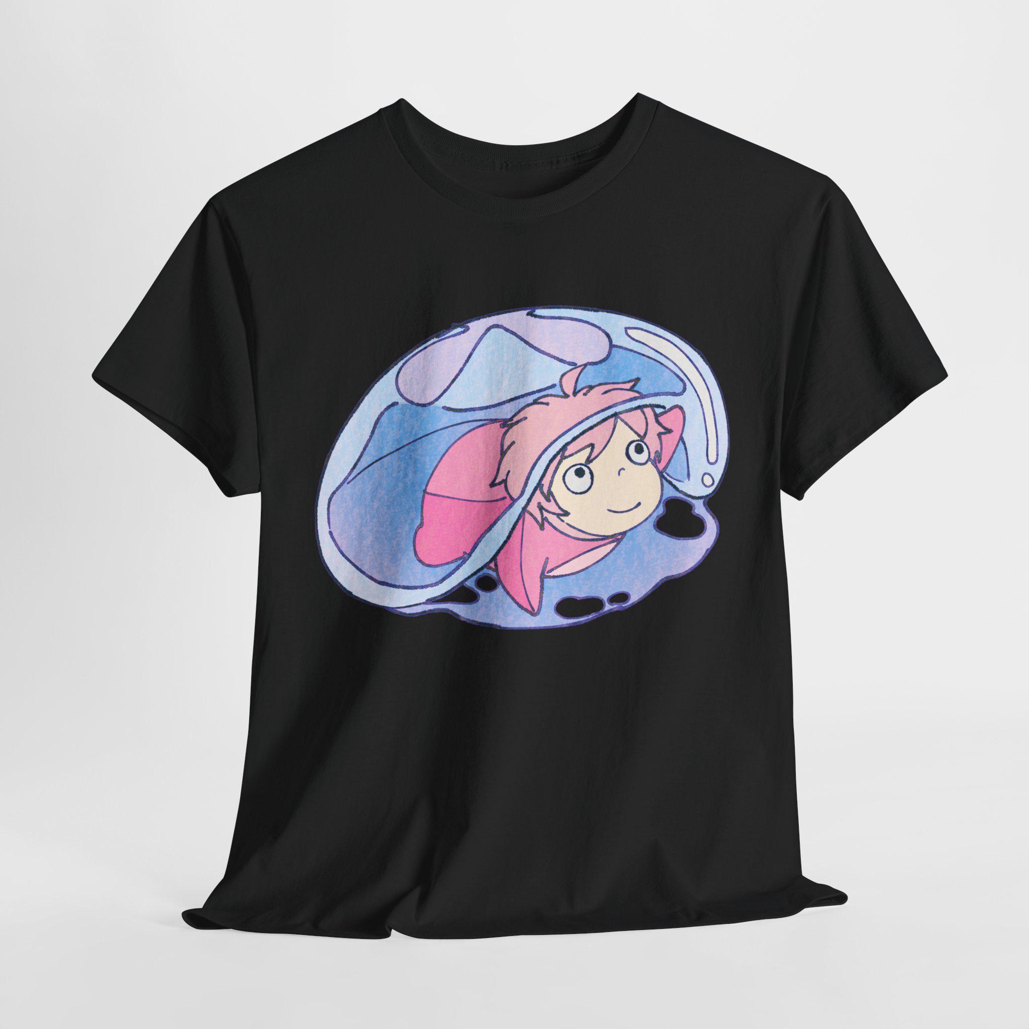 崖の上のポニョ 水彩Tシャツ、スタジオジブリ シャツ、ユニセックス 