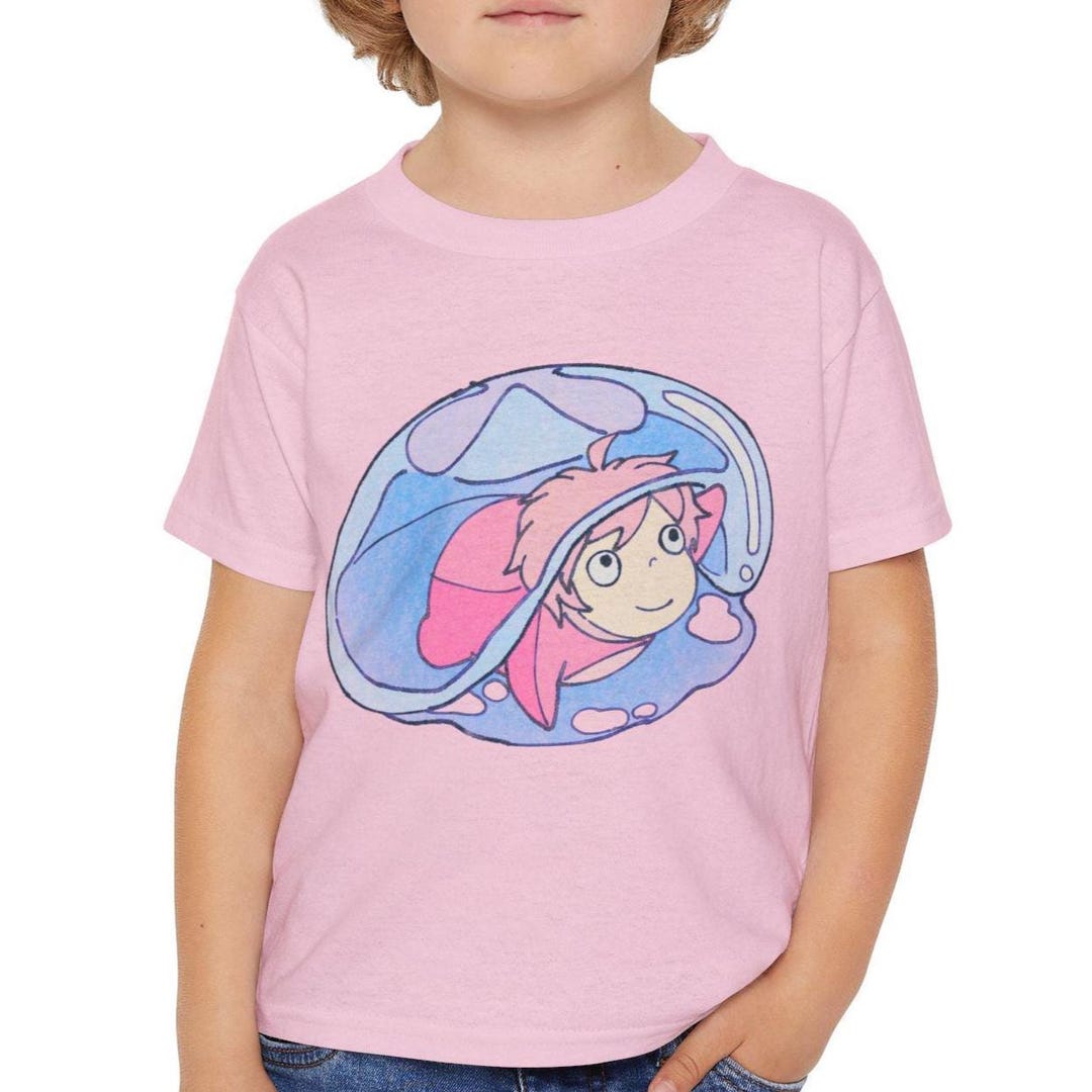 ポニョ水彩画幼児用Tシャツ、スタジオジブリシャツ、気まぐれな幼児用T