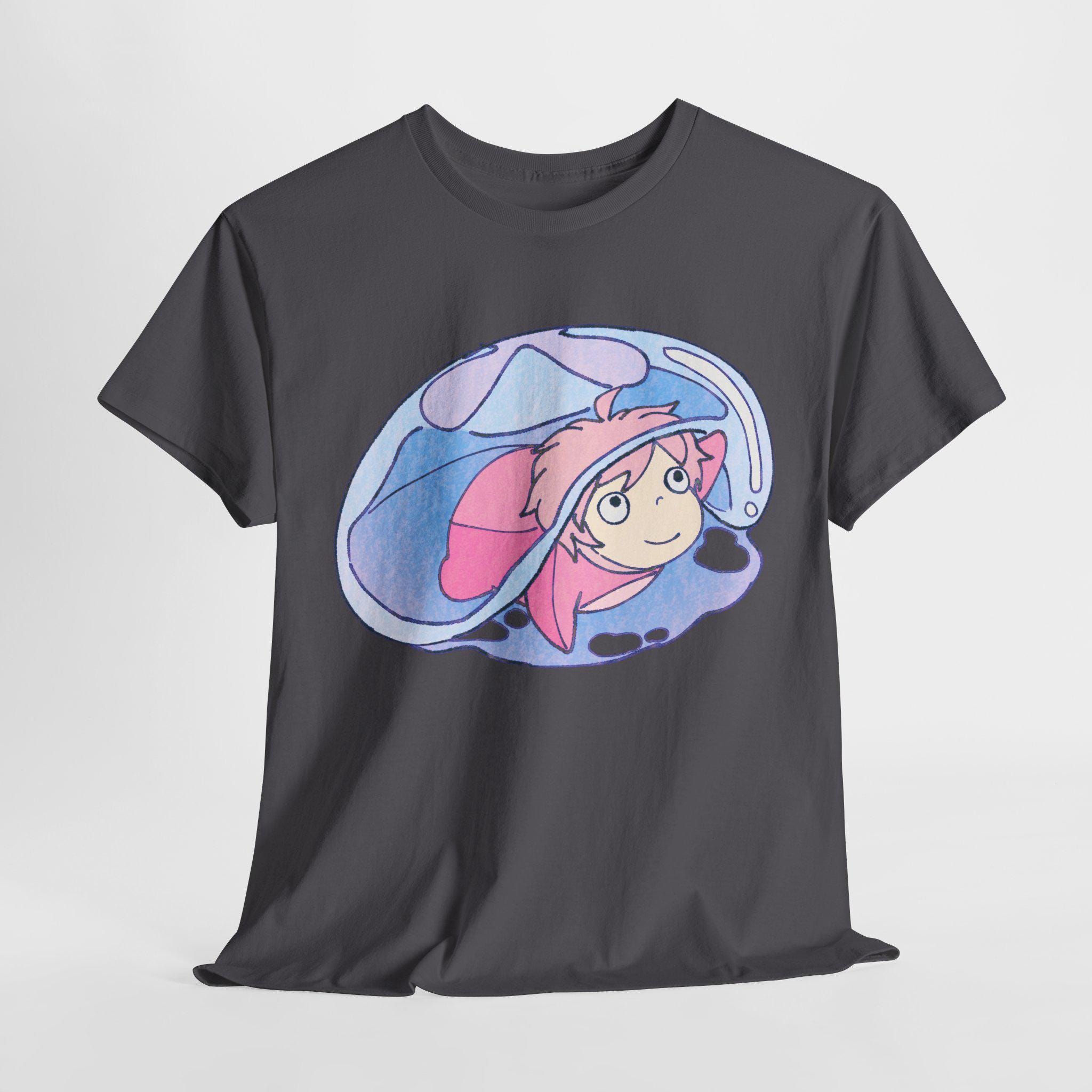 崖の上のポニョ 水彩Tシャツ、スタジオジブリ シャツ、ユニセックス 