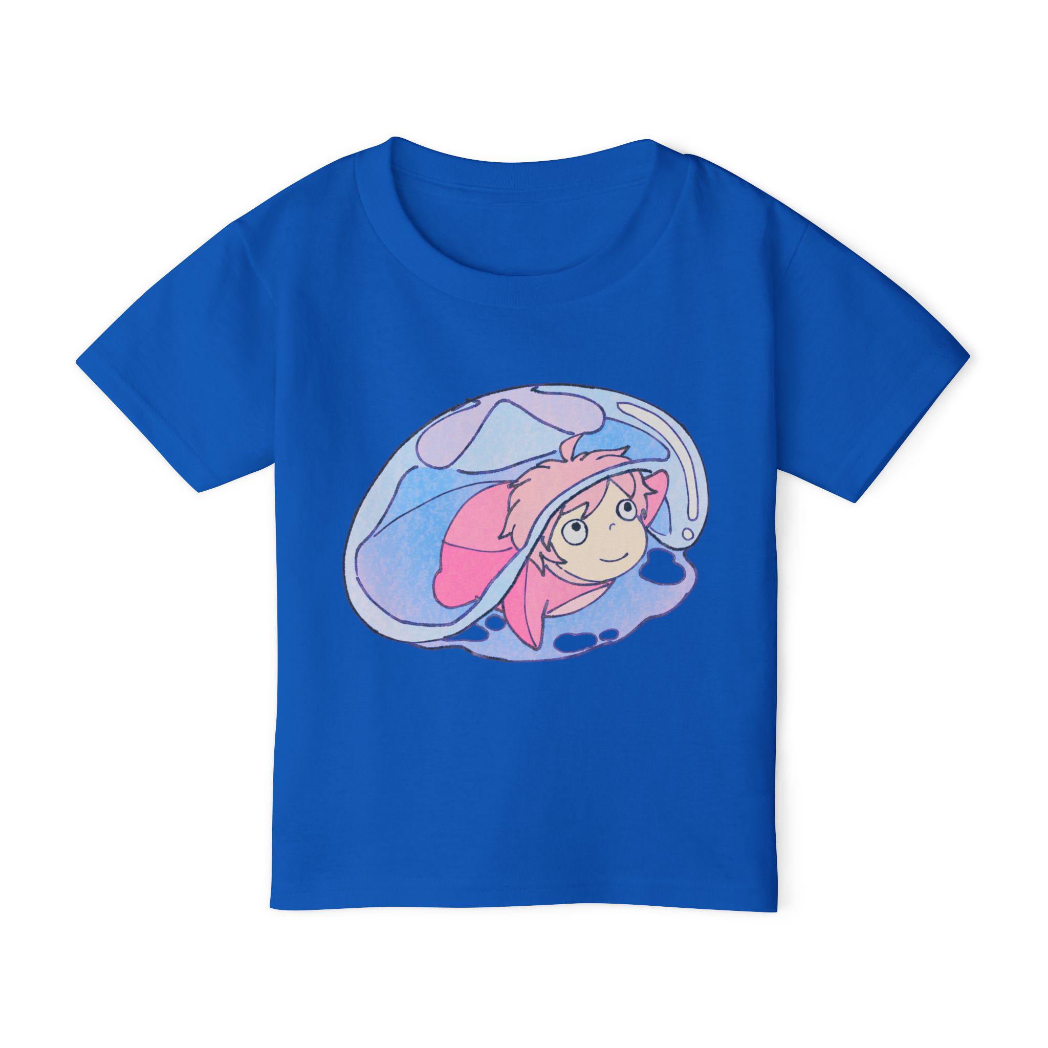 ポニョ水彩画幼児用Tシャツ、スタジオジブリシャツ、気まぐれな幼児用T