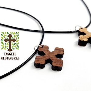 Dreiteilige koptische Kreuz Halskette - Handgefertigt aus Massivholz