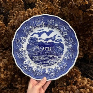 Vintage Blue Swiss Plate | Italian Ceramic Art | Blue & White Cottagecore Wall Decor | Antique Blue Plate For Collection