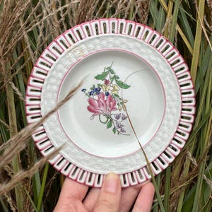 French Vintage Floral Plate for Living Room Vintage Home Decoration Vintage Plate for Collection Floral Plate With Wall Attachment