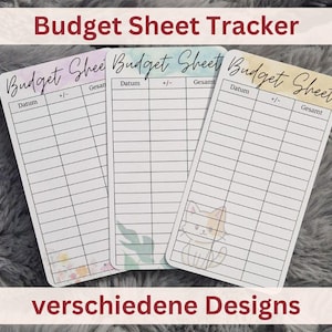 Budget Sheet Tracker passend für A6 Binder Taschen Zipper - verschiedene Motive auf 250g Papier - abgerundete Ecken Budgetvorlage Katze