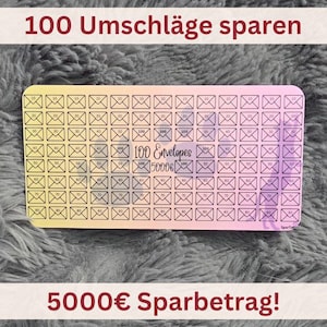 100 Envelope Sparchallenge hundert Umschläge sparen 5000 Euro wahlweise laminiert passend für A6 Binder Zipper Budgetvorlage Umschlagmethode