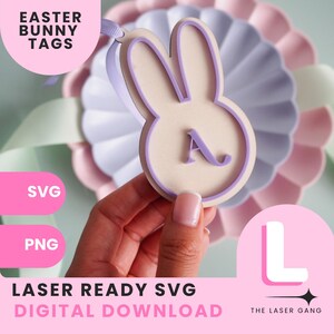 Personalisierte Osterhase Tag SVG Laser geschnitten Datei Initiale Osterkorb Tag Glowforge Cut Datei