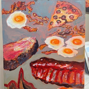 Original fun painting: The Pleasure Diet . One of a kind, not a print. 16x 20” pretty and impressionistic unhealthy foods