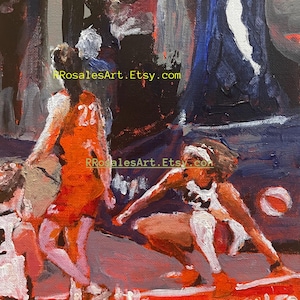 Print available of a sold out Acrylic Painting: WNBA Fever’s Caitlin Clark and Fouls Angel Reese. 8x10” PRINT of an Original Painting