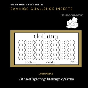 213 | Clothing Savings Challenge w/circles - Savings Envelope Insert - Cash Stuffing