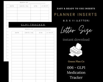 GLP-1 Medication Tracker: Weekly Injection Log (Digital Download)
