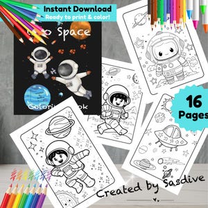 Rymdmålarbok för barn: Roliga aktivitetssidor med rymden (digital nedladdning)