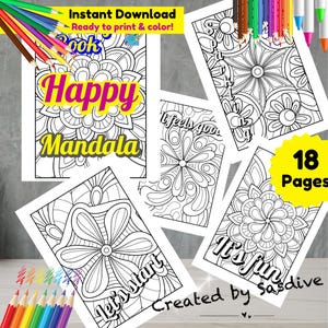 Happy Mandala Coloring Book: 18 Pages (Digital Download)