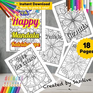 Coloring Book: Happy Mandala Kaleidoscope | Coloring Book | Digital coloring book | Coloring Book for adults | English Coloring Book