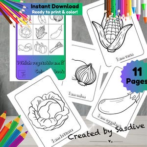 Vegetable Coloring Book for Kids: &#39;Which Vegetable am I?&#39; (Digital Download)