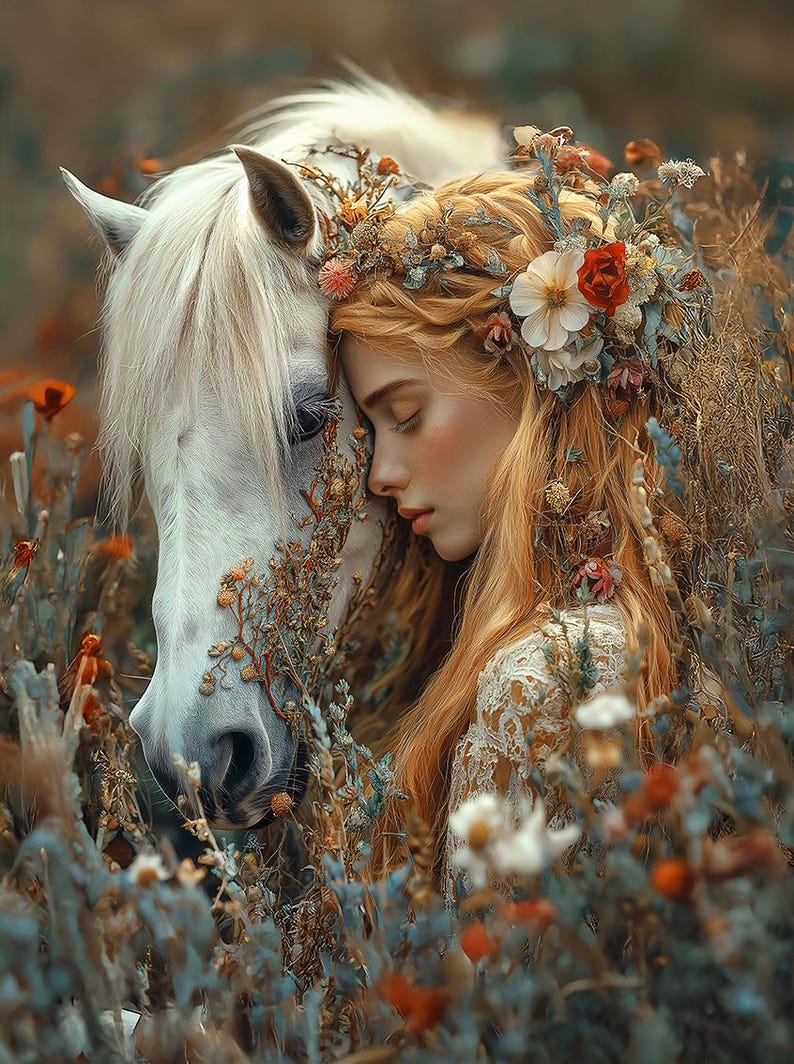 Horse Art Print, Boho Wall Art, Woman and Horse, Equestrian Decor ...