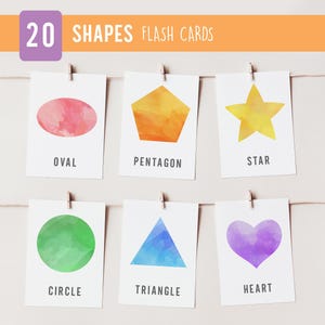 Cartes 20 FORMES, cartes Montessori, FORMES géométriques, cartes en 3 parties, cartes flash préscolaire, matériel pédagogique pour l'école à la maison, imprimables enfants