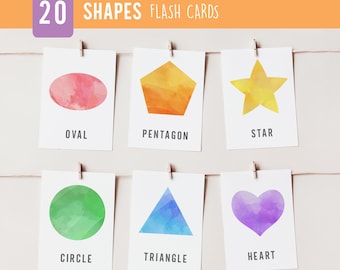 20 SHAPES Flashcards, Montessori Cards,Geometric SHAPES 3 Part Cards,Preschool Flash Cards, Homeschool Educational Materials,Kids Printables