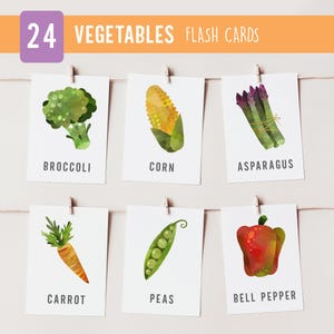 Cartes 24 LÉGUMES, Cartes Montessori, Cartes Légumes en 3 parties, Cartes Flash préscolaire, Matériel éducatif pour l'école à la maison, Impressions pour enfants