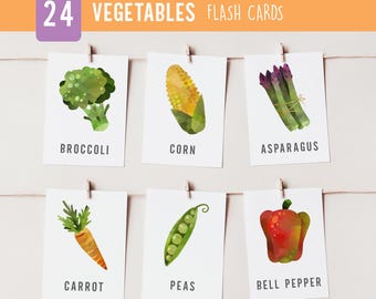 24 VEGETABLES Flashcards, Montessori Cards, Vegetable 3 Part Cards, Preschool Flash Cards, Homeschool Educational Materials, Kids Printables