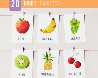 20 FRUITS Flashcards, Montessori Cards, FRUITS 3 Part Cards, Preschool Flash Cards, Homeschool Educational Materials, Kids Printables